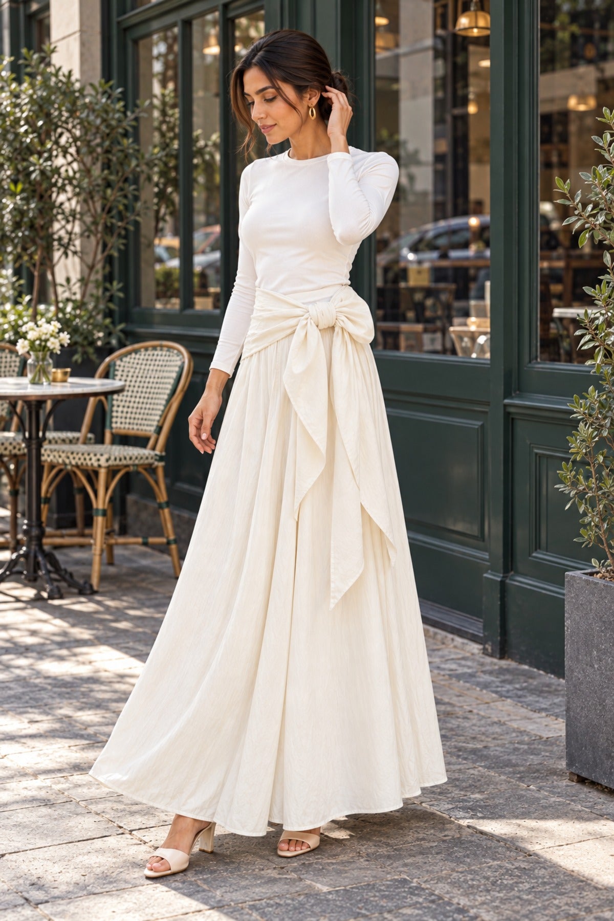 Sash Skirt in Off White, side view