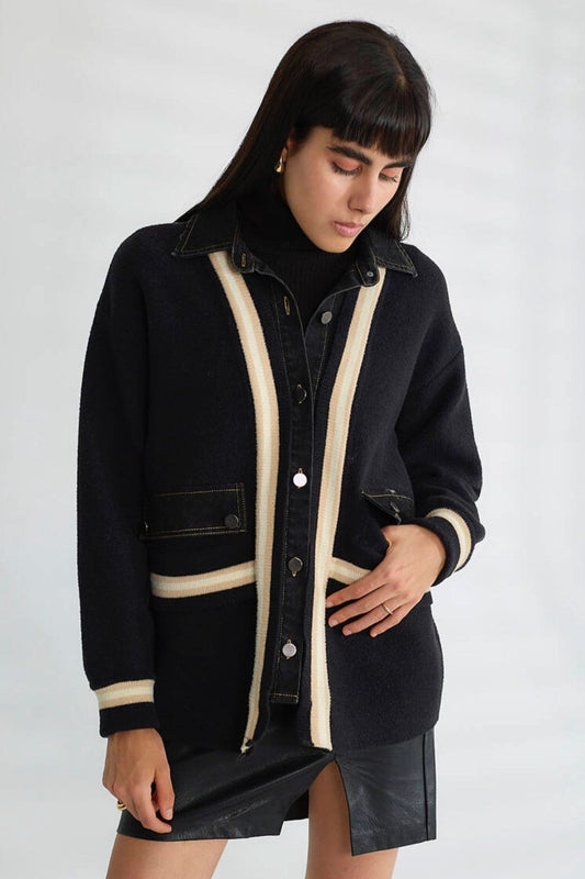 Black Denim Lined Cardigan