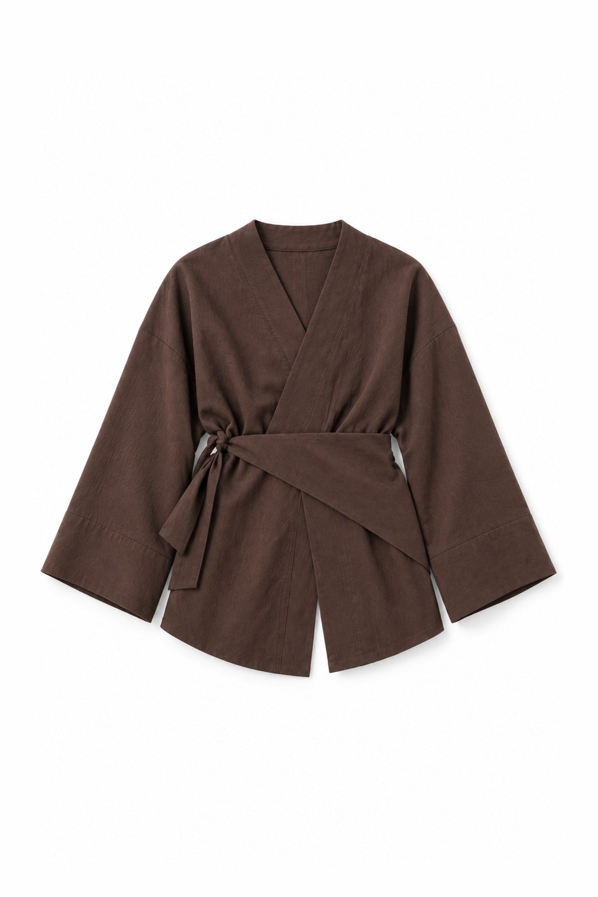 Wrap Kimono Top in Chocolate, flat lay