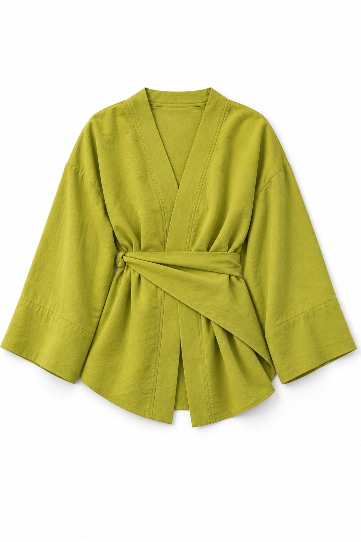 Wrap Kimono Top in Lime, flat lay