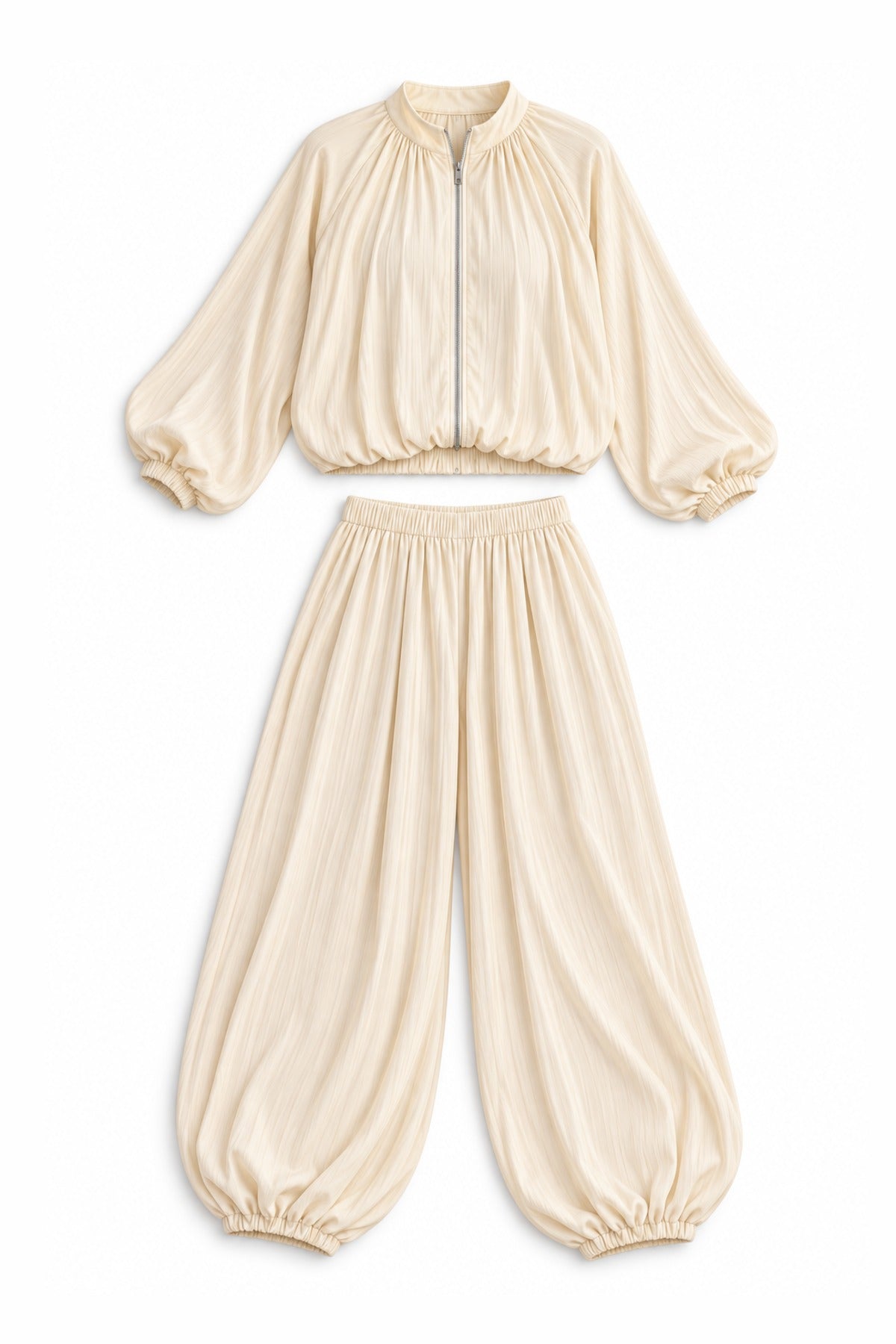 Zip-Up Co-ord in Ivory, flat lay